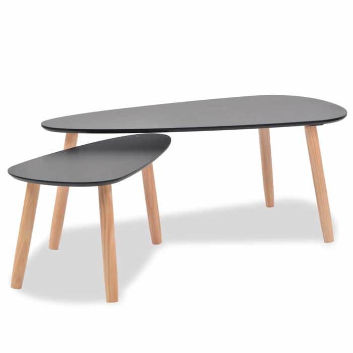 Noir Ensemble de tables basses (2 PCS) - JMS - Support 30 kg - Table Basse de salon - Bois de pin massif Noir T41616