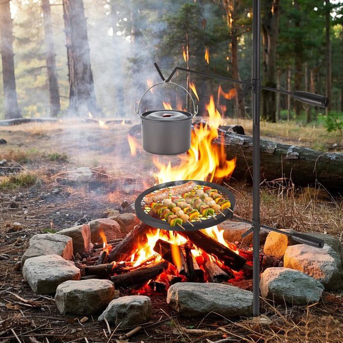 Barbecue dextérieur polyvalent - LUNSY - Ensemble 3 pièces - 62x62 cm - Compatible bois charbon gaz