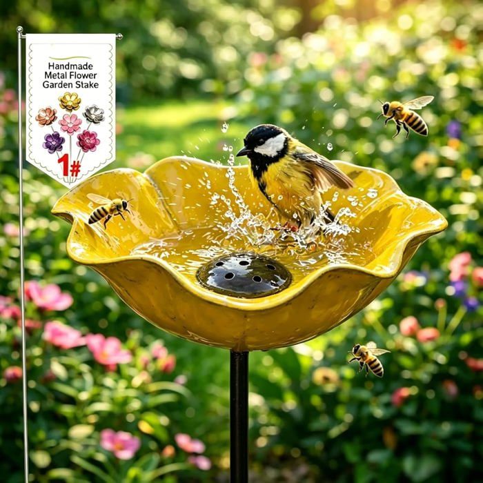 Piquets de jardin en métal avec bain doiseaux fait main station dabreuvement pour abeilles abreuvoir pour abeilles en métal avec