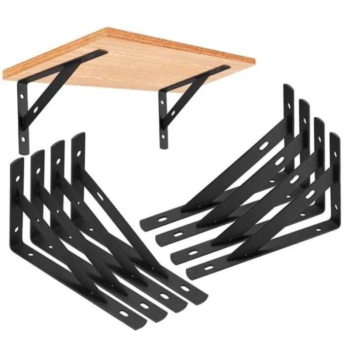 Lot 8 équerres étagère murales 200x120 mm supports en acier noir charge lourde pour bibliothèque ou atelier N EQUERRE DE FIXATION