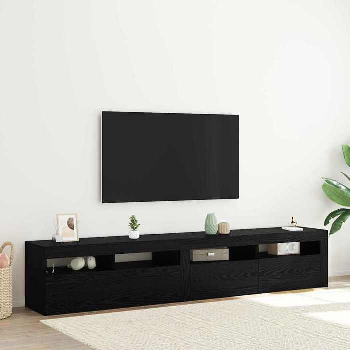 Meuble TV 2 pcs - AVEC RANGEMENT - Chêne noir 210x35x40 cm Bois dingénierie T2776