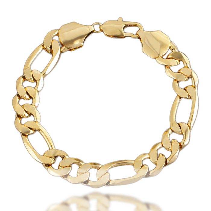 18k en or jaune - Jucnuz - plaqué 9 figaro chaîne 10mm large bracelet pour cadeau homme