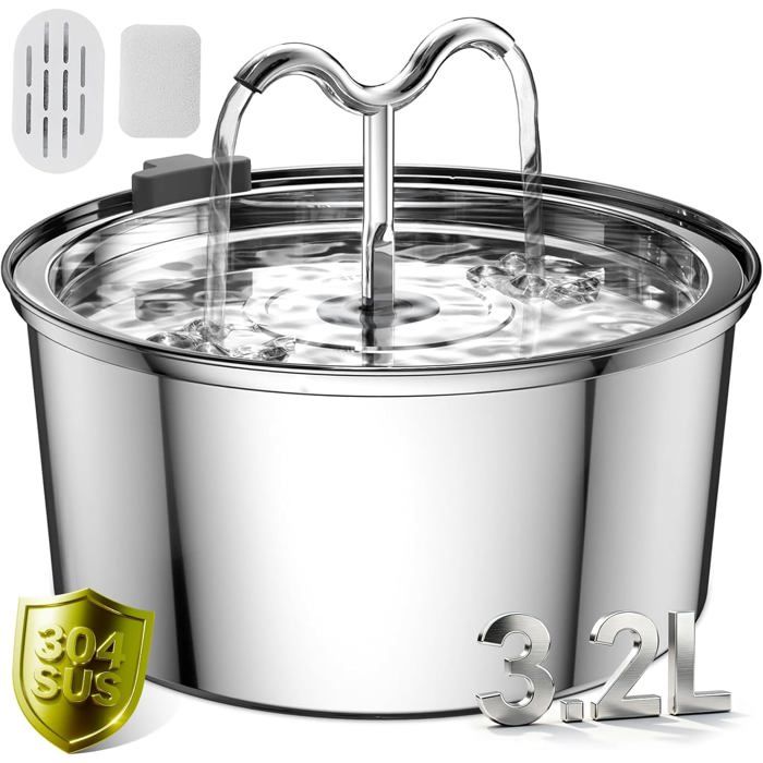Fontaine à eau Chat 3.2L Fontaine à Eau Chat inox avec Pompe Ultra-Silencieuse Distributeur Fontaine à eau pour Chien