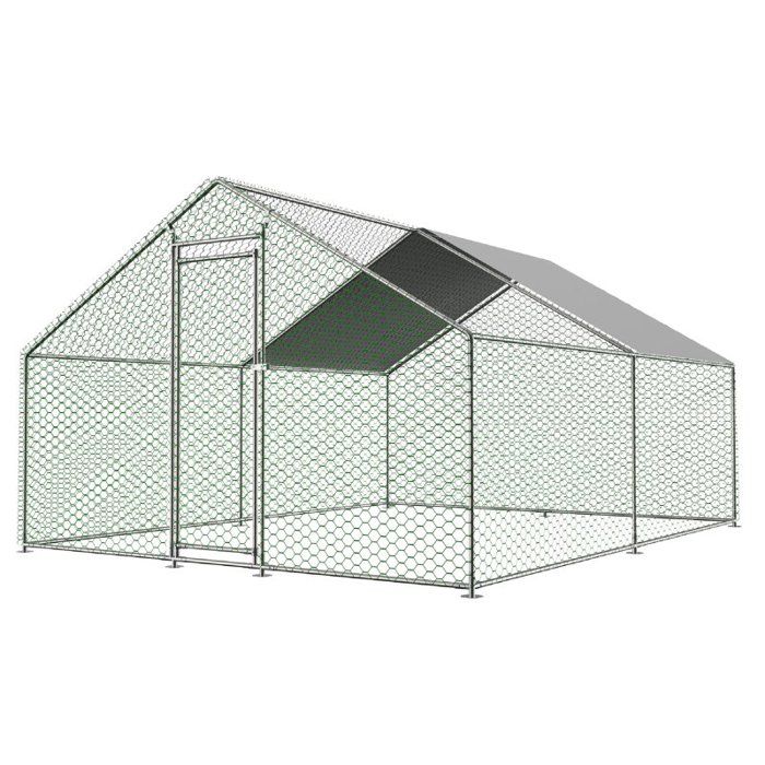 Poulailler Enclos Extérieur 3x4x2m avec Verrou et Bâche PE Imperméable Volière Métallique pour Poules Lapins Animaux