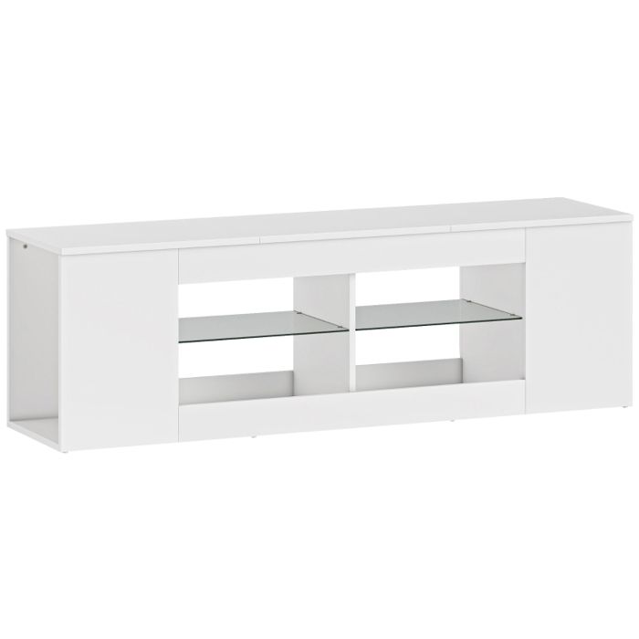 Meuble TV moderne - 140 cm de long - 6 compartiments - 2 étagères en verre - Pour téléviseurs jusquà 65 pouces
