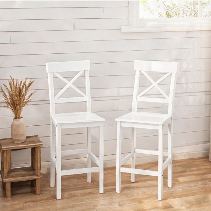 Lot de 2 chaises hautes de bar style campagne en pin massif blanc hauteur 97 5 cm