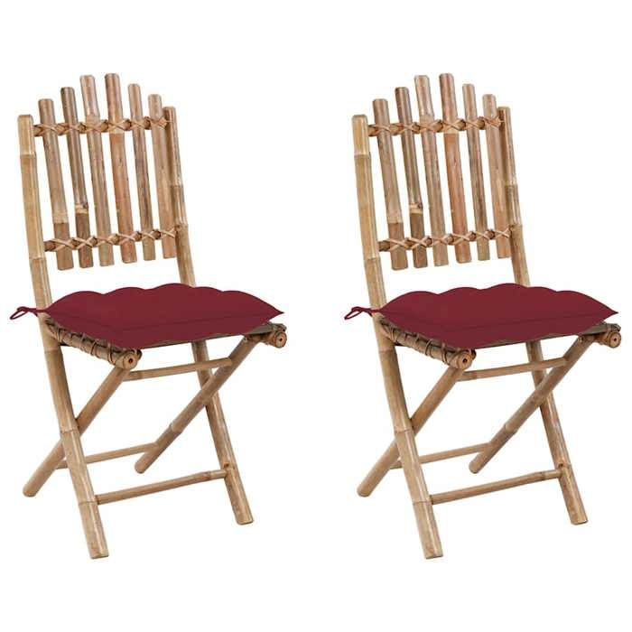Chaises pliables de jardin chaises balcon pliante (lot de 2) avec coussins Bambou LL271