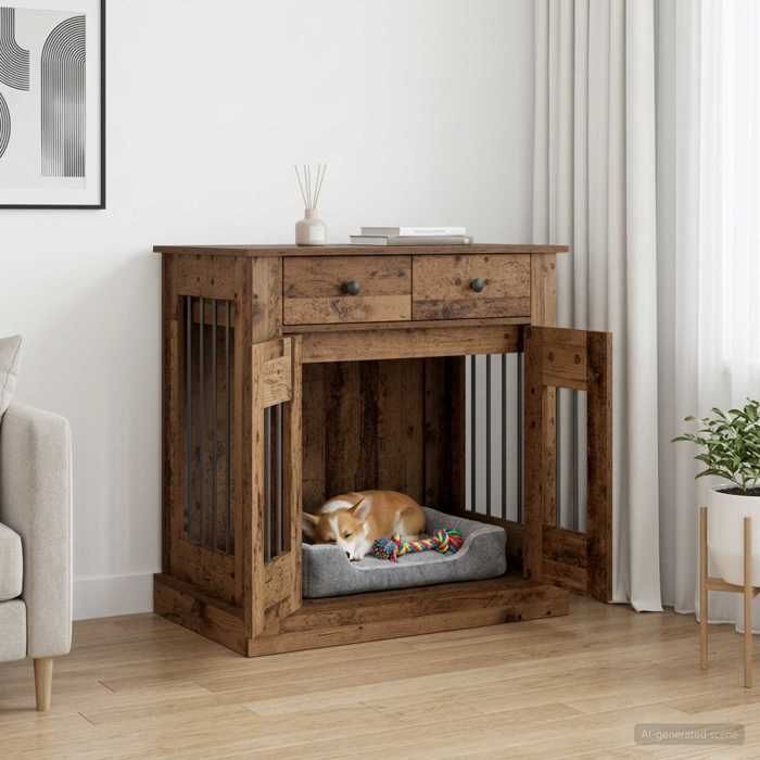 vidaXL Meuble de cage pour chien Bois ancien 80 x 475 x 80 cm 8014771