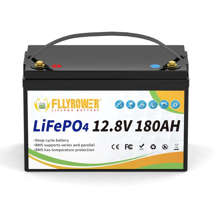 FLLYROWER Batterie LiFePO4 12V 180Ah Lithium Fer Phosphate pour Solaire Camping-Car