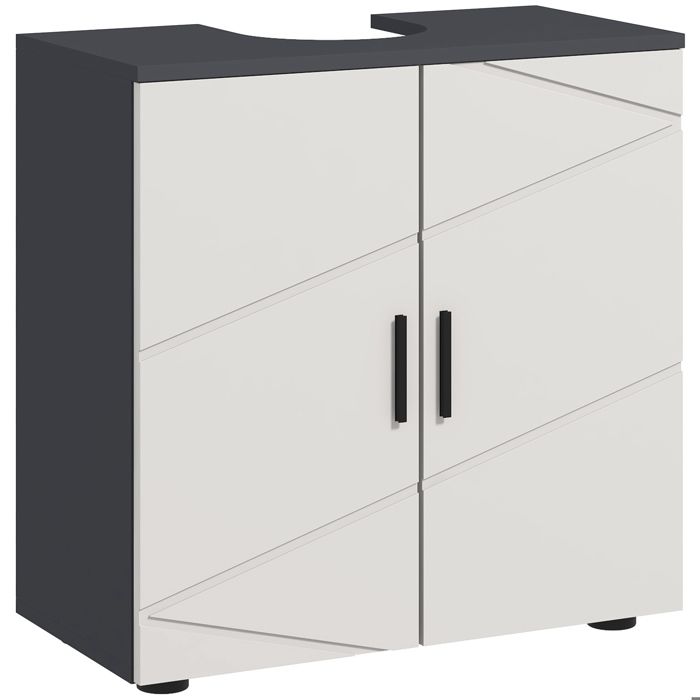 Design Gris Meuble Sous Lavabo pour Colonne avec Étagère Réglable et 2 Portes Rangement Salle de Bain 60x30x60cm