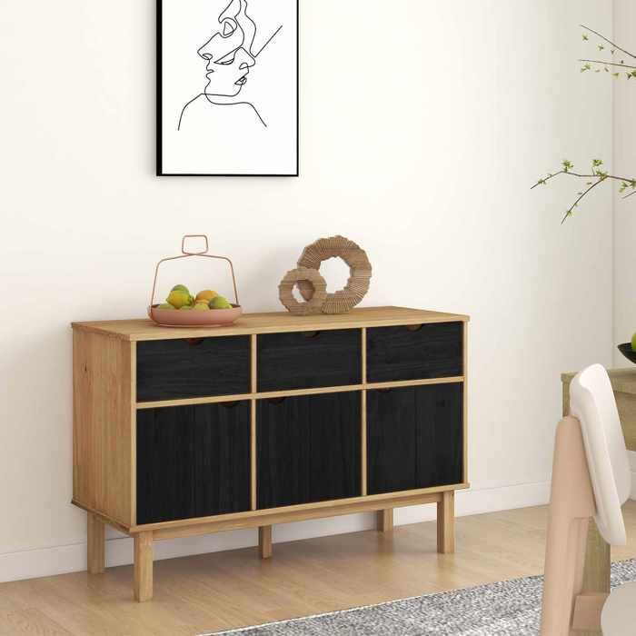 Moderne Buffet bahut pratique - OTTA Marron et noir 114x43x73 5 cm - Commode salon @FR2045