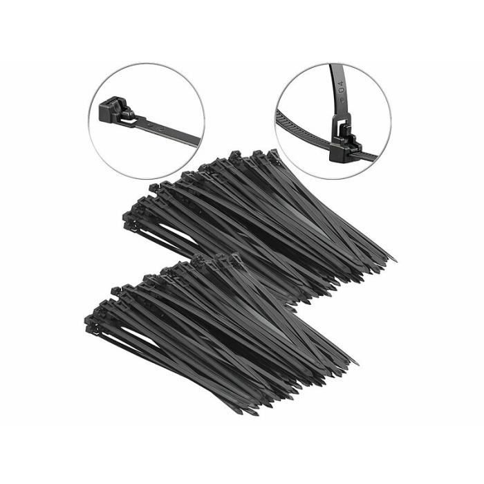 200 colliers de serrage réutilisables - Noir - 250 x 7,6 mm - Cdiscount  Bricolage