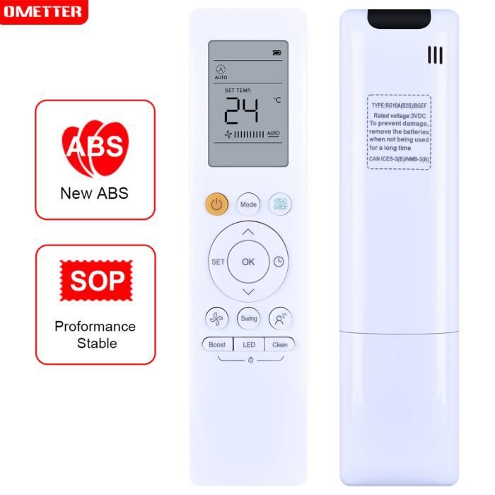 Télécommande - Midea - RG10A(B2S) - Compatible Climatiseur - Couleur Noir - Simple