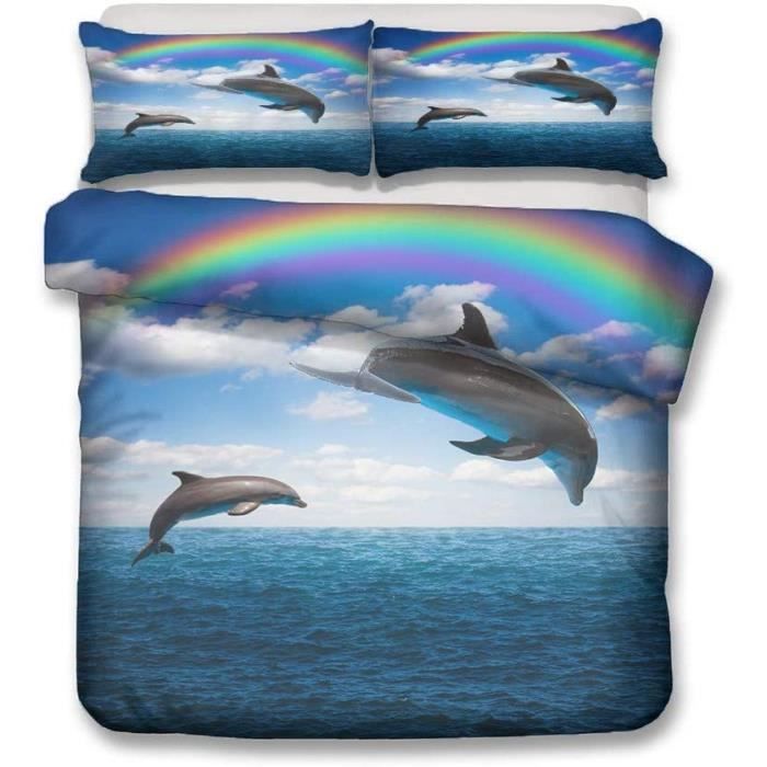 Parure De Lit Dauphin 3D Imprimé – Housse De Couette Et Taies D'oreiller En Microfibre Douce – Idéal Pour Adultes Et Enfants – Tailles Disponibles : Simple, Double, King - 1