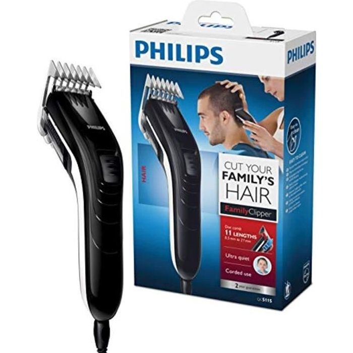 Philips QC5115/15 Tondeuse à Cheveux Série 3000, 11 Réglages de Longueur et Fonctionnement sur Secteur