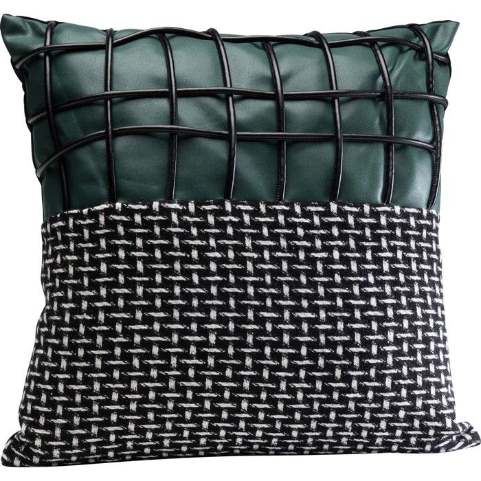 Coussin Ella Duo 45 x 45 cm - Kare Design carré multicolore (noir/blanc/vert) Coussin Ella Duo 45 x 45 cm - Kare Design carré multicolore (noir/blanc/vert)