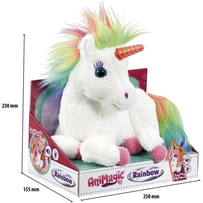 Peluche interactive licorne magique 25 cm qui s illumine et henni