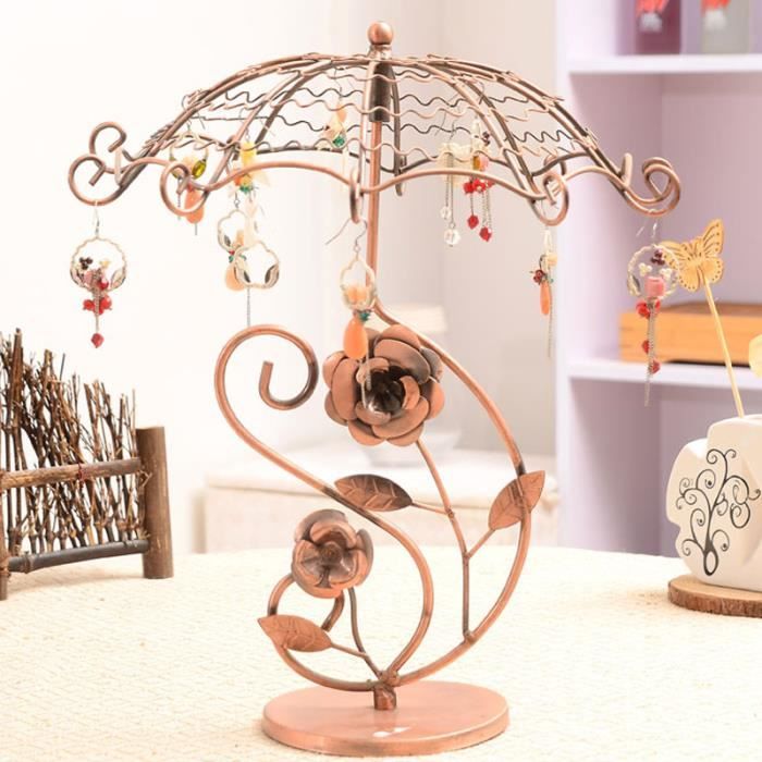 Color : Rose Gold Portable Support /à bijoux Porte-boucles doreilles rotatif Porte-bijoux en fer Pr/ésentoir /à trois couches for suspendre les boucles doreille