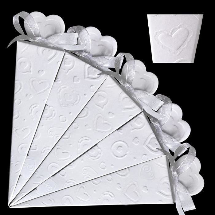 MIVIDE 50 Boîtes Cadeau Carton Blanc Avec Poignée 16x9x8.5cm - Boîtes à Gâteau Mariage Anniversaire Fête - Lot 50 + 6 Autocollants