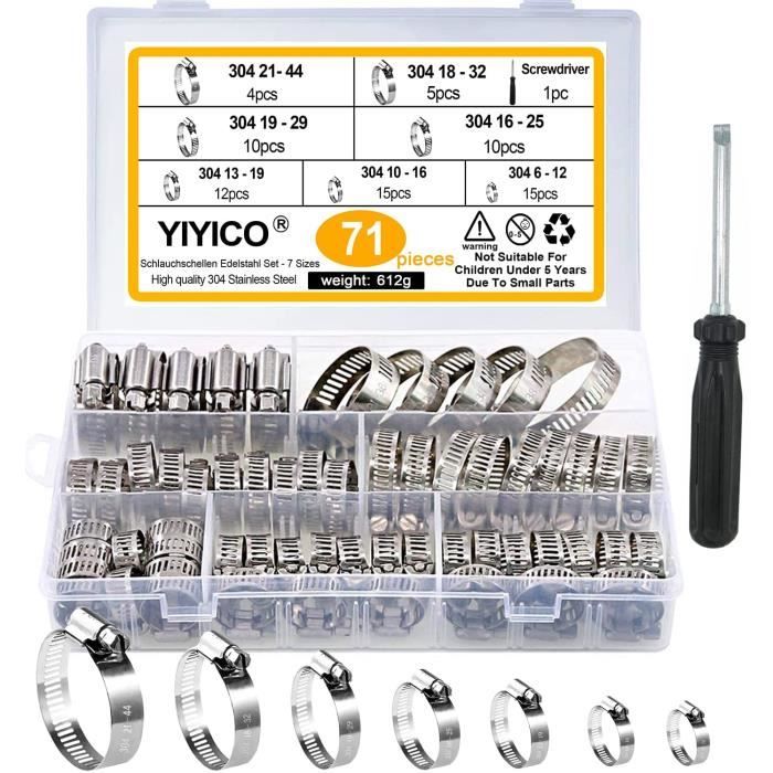 170 Pièces Collier Serrage Inox Set 9 Tailles 5,8-21mm Avec Pince - Clips Ressort Tuyau Serre-Joints Robuste