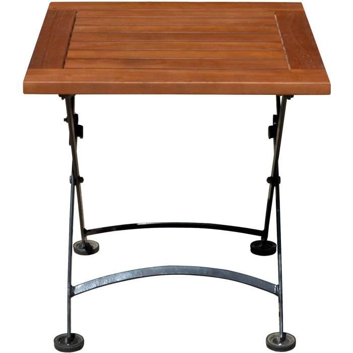 Table de jardin en eucalyptus avec structure en métal - 45 cm - Table