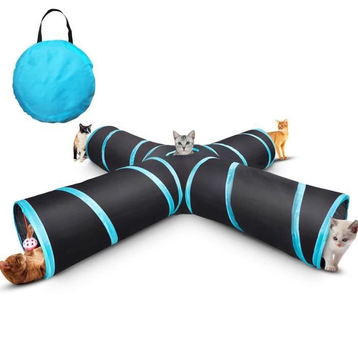 Jouet Pour Chat, Tunnel pour Chat avec 4 Canaux pliables, Myguru Chat Tunnel , Chat Accessoire Tunnel Pliable avec 2 Boules,avec Sac