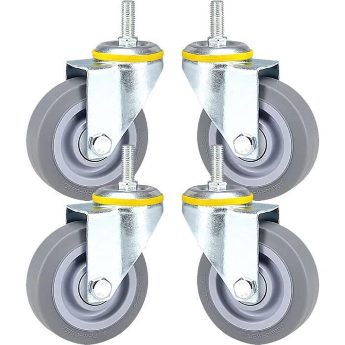 IQWTU Lot 4 Roulettes Pivotantes 125 Mm Charges Lourdes – 400 Kg, Caoutchouc Silencieux Avec Freins