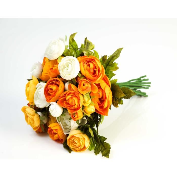 Bouquet de renoncules, 18 fleurs artificielles, jaune-orange, 30 cm, Ø 25  cm - Bouquet artificiel - Renoncule artificielle - - Cdiscount Maison