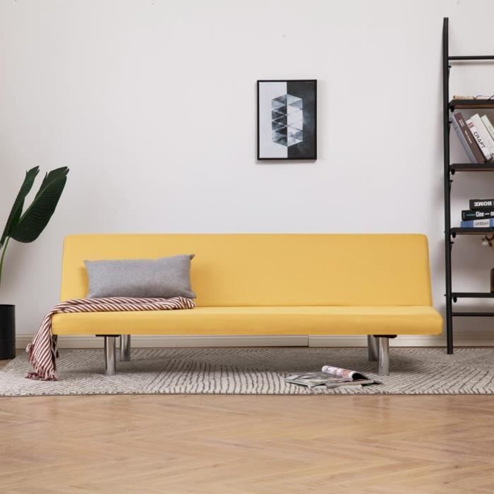 sofa réglable jill - lit canapé convertible salon - jaune polyester[3449]