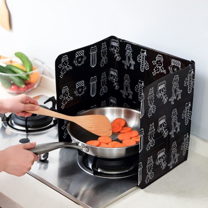 Lot de 2 Plaque Anti-Projections de Cuisson en Aluminium Écran Huile Garde Anti Huile Imprimé (Noir) 83*32cm