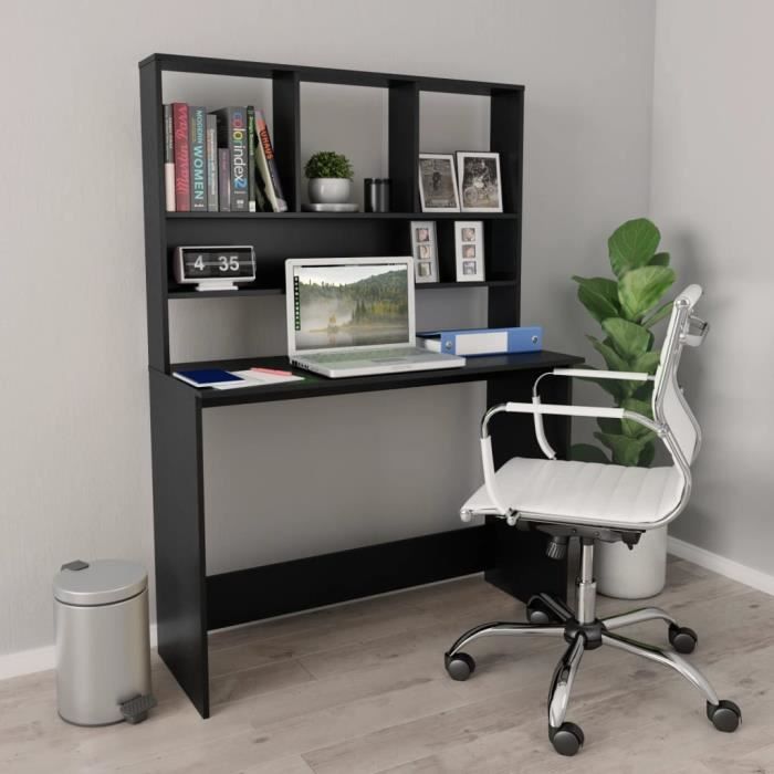 Table de bureau Étagère de rangement Bureau informatique Bureau de travail avec  étagères Noir 110 x 45 x 157 cm Aggloméré - Cdiscount Maison