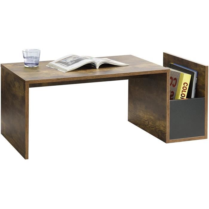 Table Basse Effet Béton Noir - 90x45x35cm Avec Rangement - Panneau Mélaminé - Style Moderne Pour Salon
