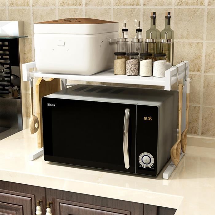 Etagère de cuisine extensible 2 niveaux support micro-ondes VINTEKY - Blanc  - 40-60 cm x 32 cm x 78 cm - Cdiscount Maison