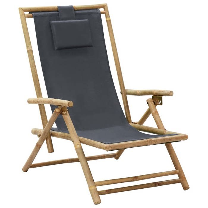 Chaise de relaxation - vidaXL - Inclinable - Gris foncé - Bambou - Pliable