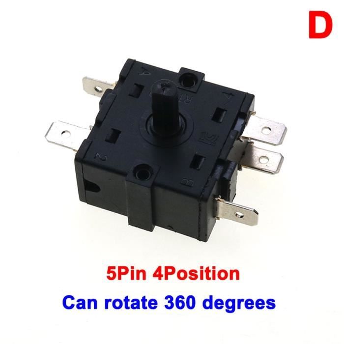 Sélecteur Interrupteur Rotatif Chauffage Électrique 4 Positions - 250V 16A 3 Ou 5 Broches
