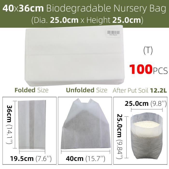 Lot De 5 Sacs à Plantes SunStream 40L - Non Tissé, Drainage Optimal, Pour Balcon/jardin