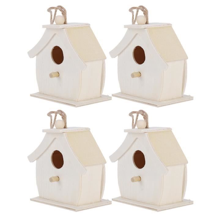 Comparer les prix de Tbest nichoir extérieur 4pcs mini maison d'oiseaux en bois suspendus ornements de nids d'oiseaux pour jardin extérieur balcon cour