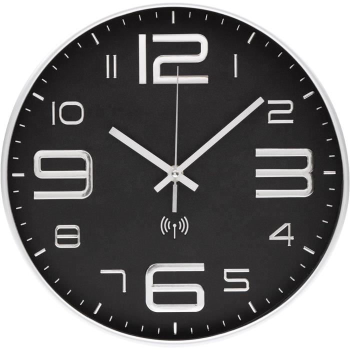 Horloge Murale Radio-pilotée 30 Cm - Synchronisation Automatique, Sans Tic-tac, Piles AA, Cadran Argenté, Facile à Lire, Pour Maison, Bureau - 10