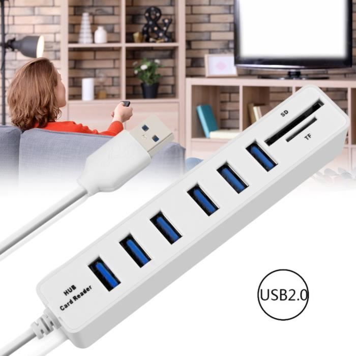 QID-lecteurs de cartes mémoire de stockage Hub USB 2.0 à 6 ports ...