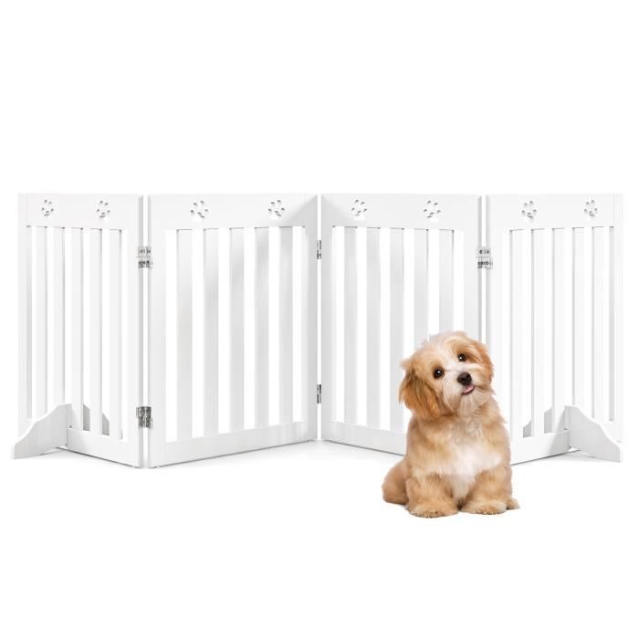 COSTWAY Barrière de Sécurité pour Chiens en Bois 4 Panneux avec Charnières Flexibles à 360°pour Escaliers Porte 60CM Blanc