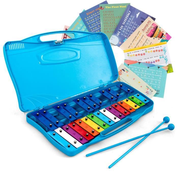 COSTWAY Xylophone pour Enfants 25 Notes avec 2 Baguettes en Plastique 12  Partitions de l'Alphabet, Boîtier Portable Bleu - Cdiscount Instruments de  musique