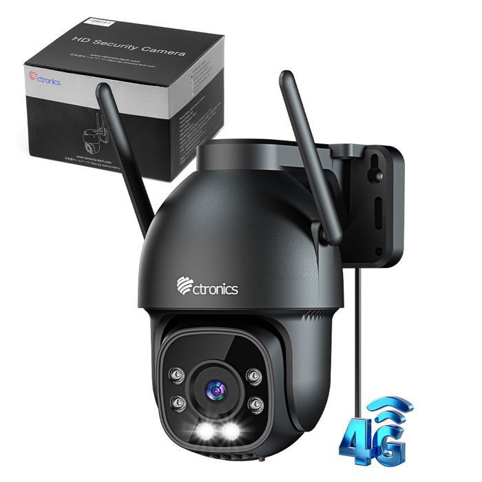 Ctronics 3G/4G LTE Caméra de Surveillance avec Carte Sim 360° PTZ Détection Humaine et Suivi Auto Vision Nocturne Couleur 30M
