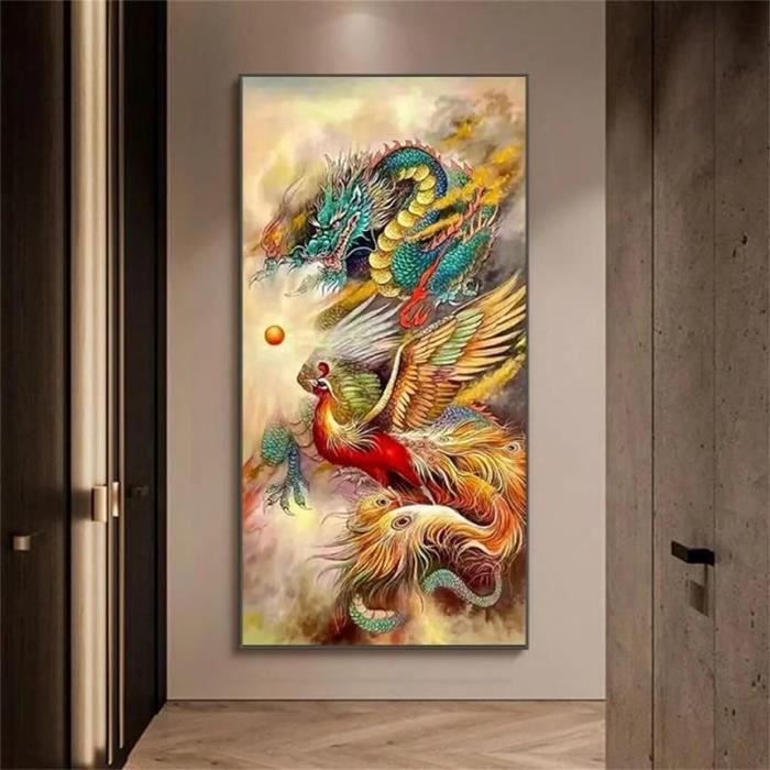 DCIDBEI Peinture Diamant Dragon Blanc Grand Format 40x50cm - Kit Broderie Diamant Fluorescent