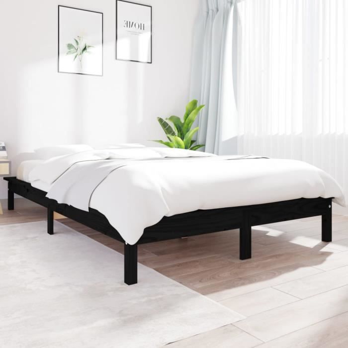 famirosa cadre de lit noir 120x190 cm bois pin massif petit double-580