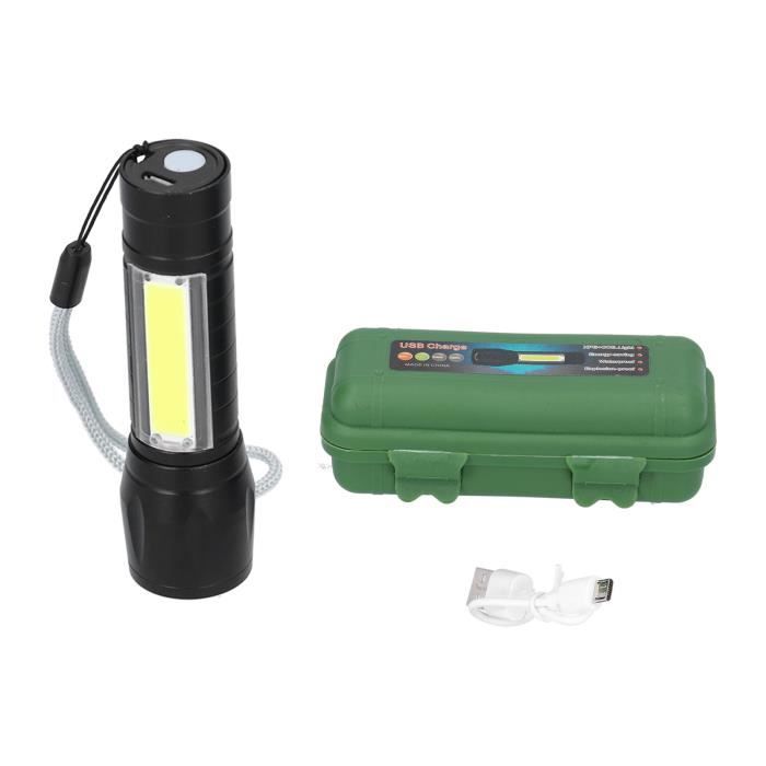 rom  lampe de poche zoomable lampe de poche rechargeable usb portable lampe torche à main zoomable avec éclairage latéral cob