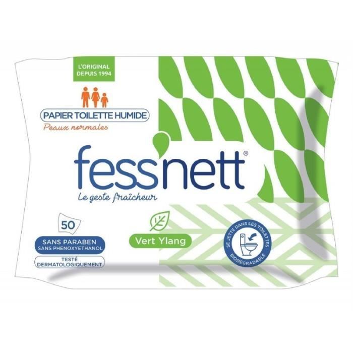 Fess'nett Pocket Papier Toilette Humide Peaux Normales 20 Lingettes Vert  Ylang (lot de 6) 