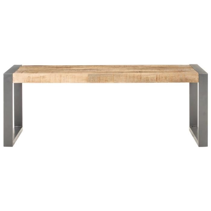 table basse acacia massif et bois d'hévéa avec finition de bois, acier enduit de poudre 110x60x40 cm brun