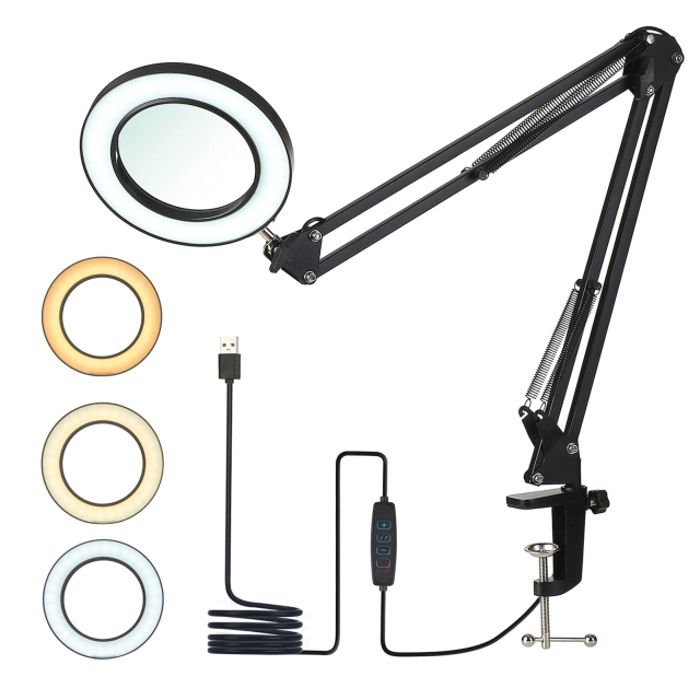 Lampe de Bureau LED - GPFUOEA - Clip Réglable 360° - 3 Températures - 48 Perles - Noir