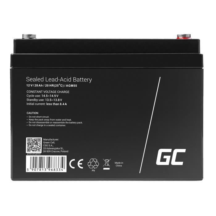 GreenCell® Rechargeable Batterie AGM 12V 28Ah accumulateur au Gel Plomb Cycles sans Entretien VRLA Battery étanche Résistantes