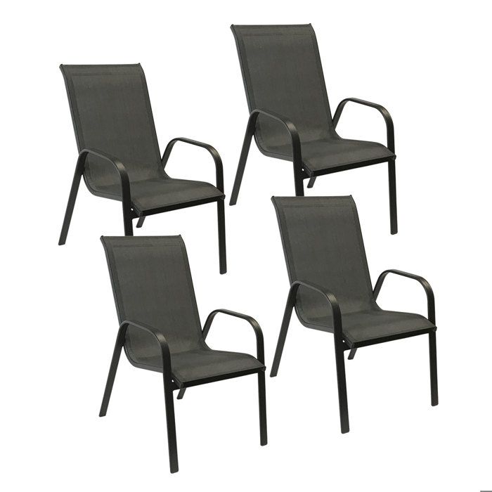 Lot de 4 chaises MARBELLA en textilène gris - aluminium gris anthracite Lot de 4 chaises MARBELLA en textilène gris - aluminium gris anthracite